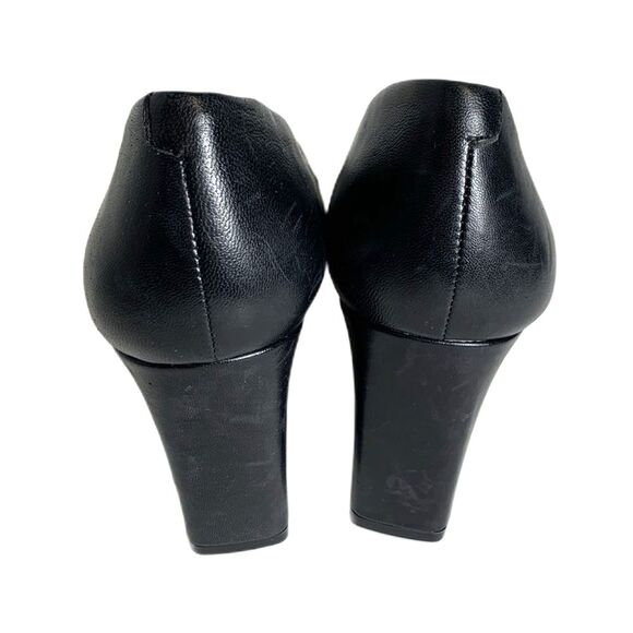 Sole Society Elle Black Pointed Toe Asymmetrical Vamp Block Heel Pumps Size 10 - Picture 7 of 10